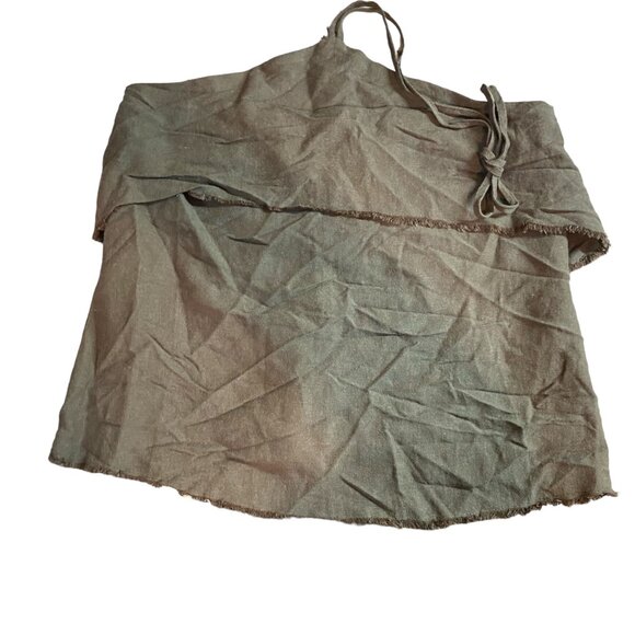 Honey Punch Womens Halter Small Olive Green Strapless Linen Blend Fringe Hippie - Picture 2 of 8